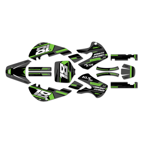 kawasaki klx110 graphics kit 2002-2009 warrior series green-shift
