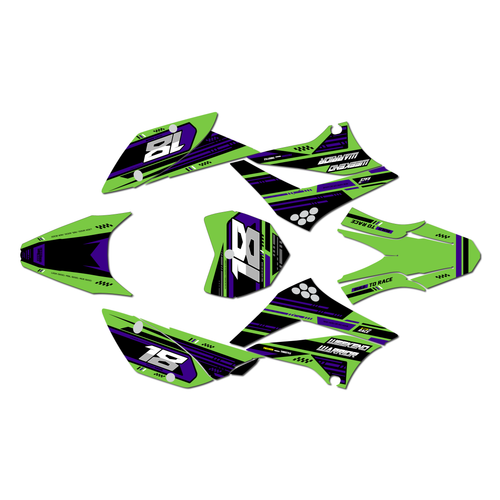kawasaki klx110 graphics kit 2010-2026 warrior series green-purple