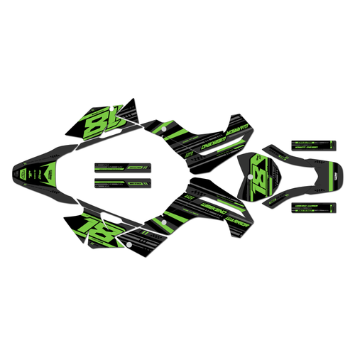 kawasaki klx140r graphics kit 2019-2026 warrior series green-shift