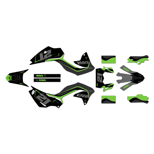kawasaki klx230 graphics kit 2022-2023 flow series green-shift