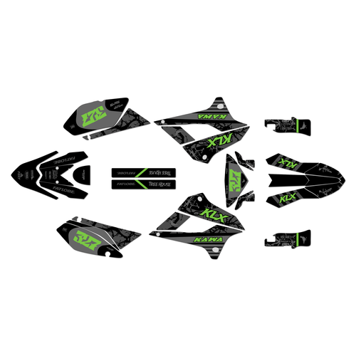 kawasaki klx300sm graphics kit 2021-2023 rail series green-shift