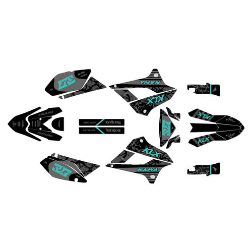 kawasaki klx300sm graphics kit 2021-2023 rail series teal