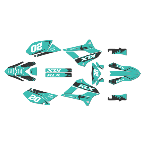 kawasaki klx300sm graphics kit 2021-2023 spear series teal-shift