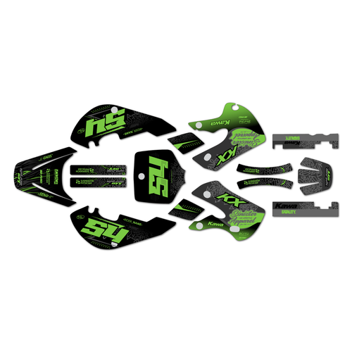 kawasaki kx65 graphics kit 1999-2026 fatality series green-shift