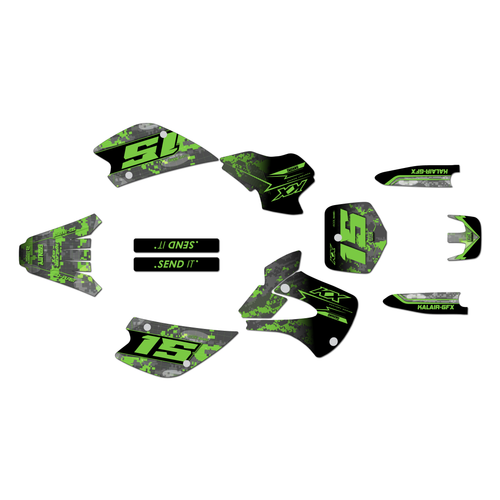 kawasaki kx80 graphics kit 1998-2004 cyberware series green-shift