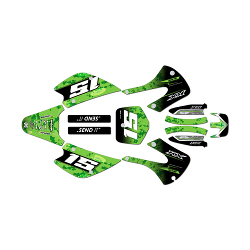 kawasaki kx100 graphics kit 2001-2013 cyberware series green-shift
