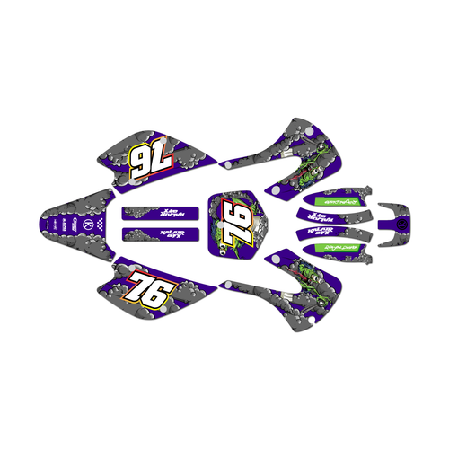kawasaki kx100 graphics kit 2001-2013 lunatic series purple