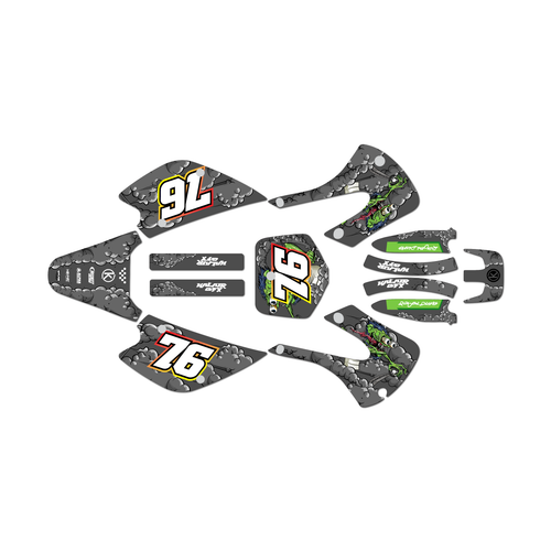 kawasaki kx100 graphics kit 2001-2013 lunatic series grey