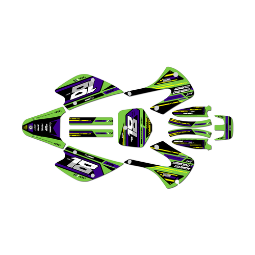 kawasaki kx100 graphics kit 2001-2013 warrior series green-purple