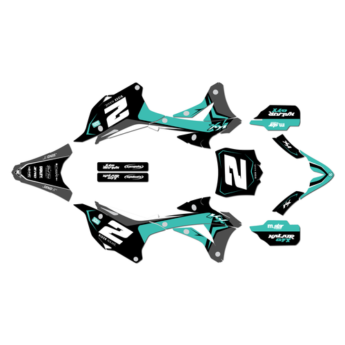 kawasaki kx100 graphics kit 2014-2021 lightning series teal