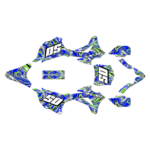 kawasaki kx100 graphics kit 2014-2021 snagged series blue-green
