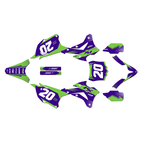 kawasaki kx100 graphics kit 2014-2021 spear series green-purple