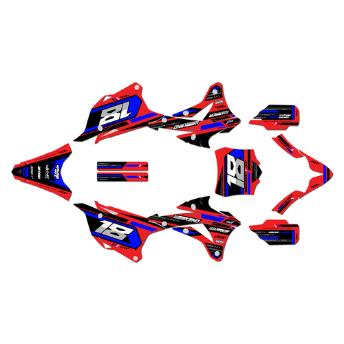 kawasaki kx100 graphics kit 2014-2021 warrior series red-blue