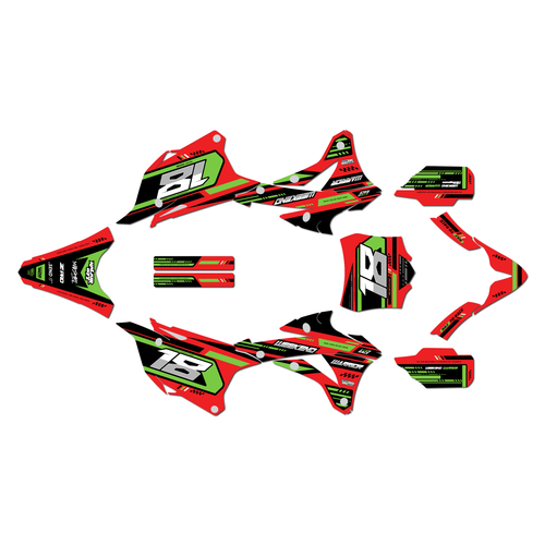kawasaki kx100 graphics kit 2014-2021 warrior series red-green