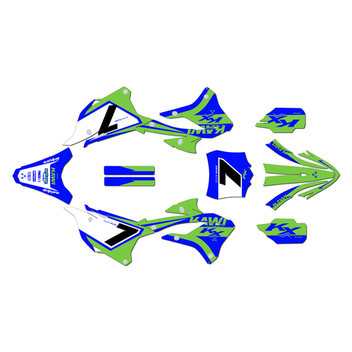 kawasaki kx112 graphics kit 2022-2025 legend series green-blue