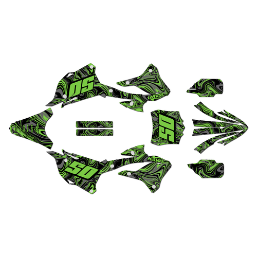 kawasaki kx85 graphics kit 2022-2025 snagged series green-shift