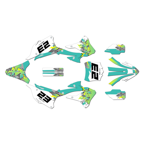 kawasaki kx85 graphics kit 2022-2025 throwback series teal