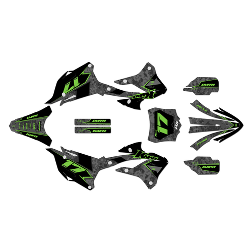 kawasaki kx85 graphics kit 2022-2025 warfare series green-shift
