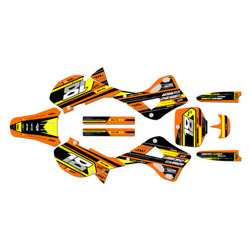 kawasaki kx250 graphics kit 1999-2002 warrior series orange