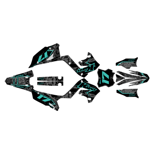 kawasaki kx250p graphics kit 2003-2008 cyberware series teal