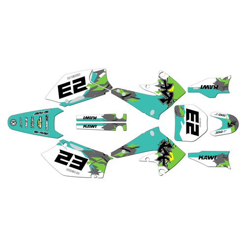 kawasaki kx250f graphics kit 2004-2005 throwback series teal