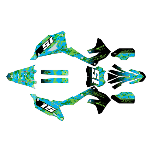 kawasaki kx250 graphics kit 2021-2024 cyberware series cyan