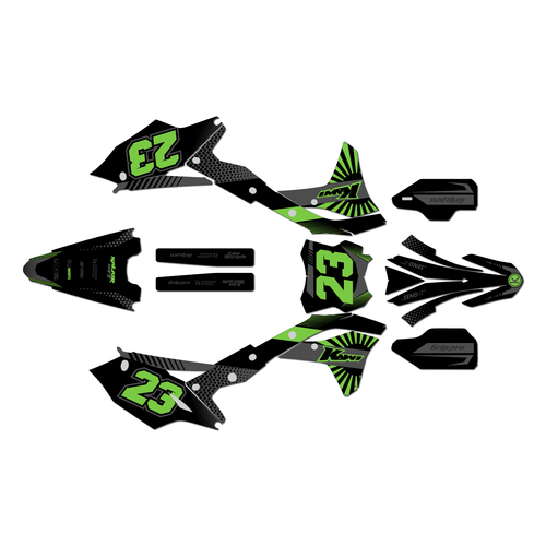 kawasaki kx250f graphics kit 2017-2020 fh series green-shift