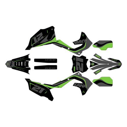 kawasaki kx250 graphics kit 2021-2024 flow series green-shift