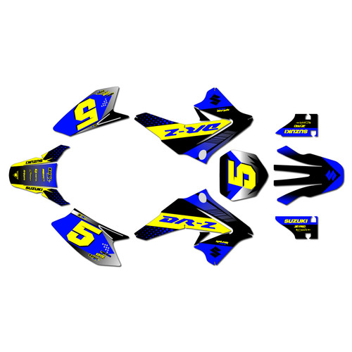 suzuki drz70 graphics kit all years turbo series blue-yellow