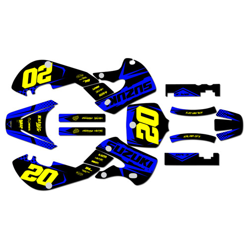 suzuki drz110 graphics kit 2000-2009 spear series blue-yellow