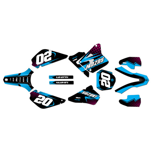 suzuki rm85u graphics kit all years spear series cyan