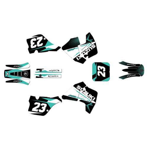 suzuki rm125 graphics kit 1989-1992 evader series teal