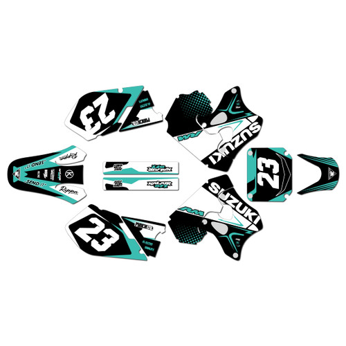 suzuki rm125 graphics kit 1996-1998 evader series teal
