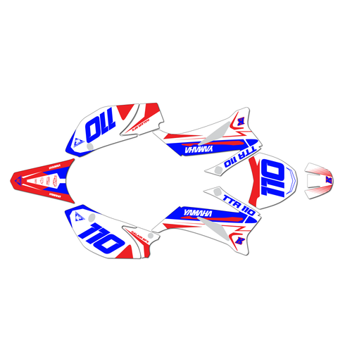 yamaha ttr110 graphics kit all years evader series white-red-blue