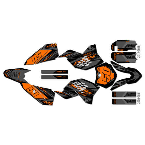 ktm 50sx graphics kit 2009-2015 rugged series orange-shift