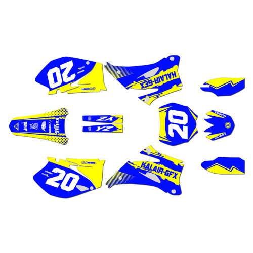 yamaha yz250f graphics kit 2008-2009 spear series blue-yellow