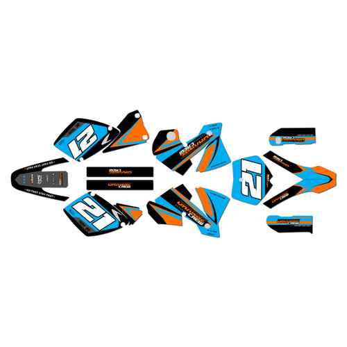 KTM KTM 125SX, 200SX, 250SX & 380SX graphics kit 2001-2002 orange-crew series cyan