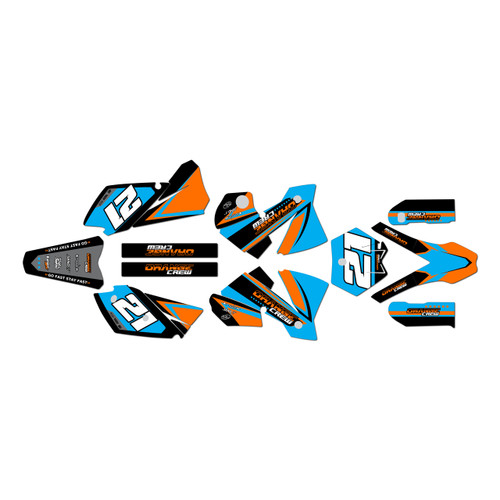 KTM 125SX, 200SX & 250SX graphics kit 2003-2004 orange-crew series cyan