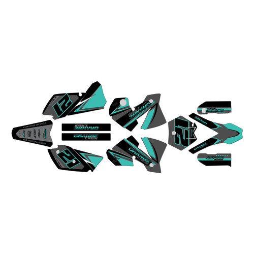 KTM 125EXC 200EXC 250EXC 300EXC graphics kit 2004 orange-crew series teal-shift