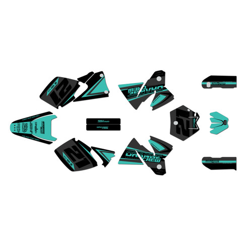 ktm 380sx graphics kit 1998-2000 orange-crew series teal-shift