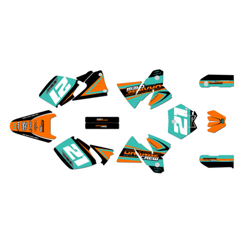 ktm 200exc graphics kit 1998-2000 orange-crew series teal
