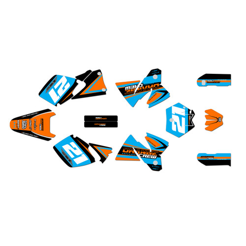 KTM 400SX graphics kit 1998-1999 orange-crew series cyan