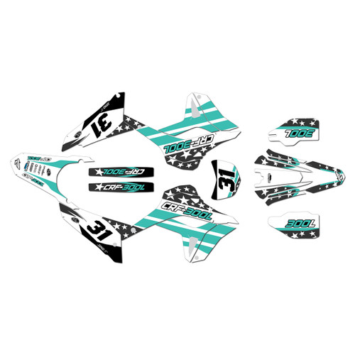 honda crf300l graphics kit 2021-2026 usa series teal