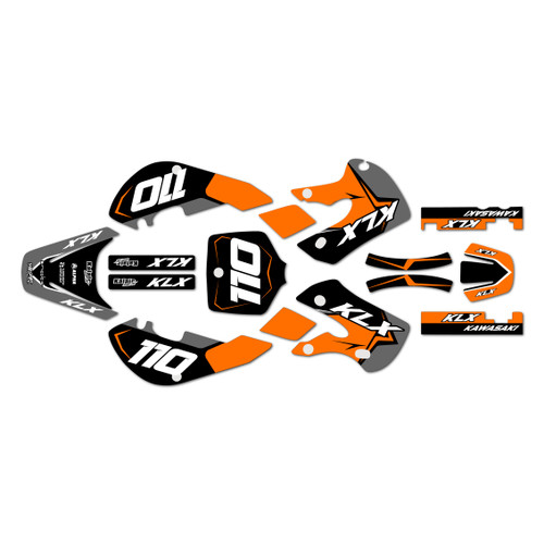 kawasaki klx110 graphics kit 2002-2009 lightning series orange