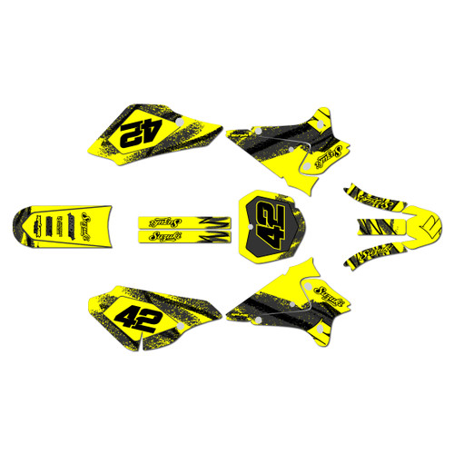 suzuki drz125 graphics kit 2001-2007 whiplash series yellow-shift