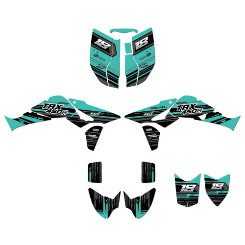 honda trx450r graphics kit 2004-2005 warrior series teal