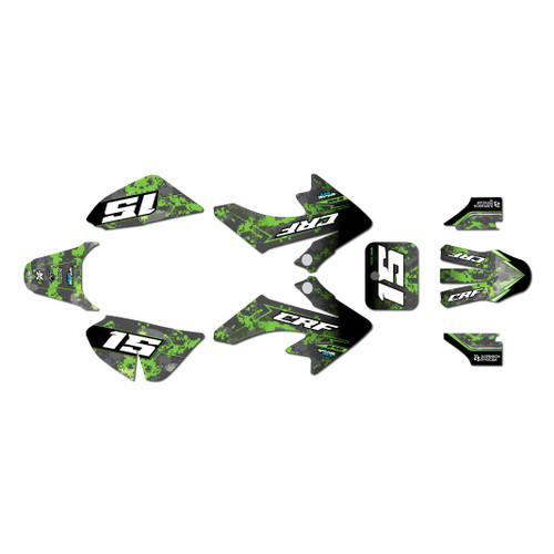 honda crf50 graphics kit 2013-2026 cyberware series green