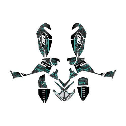 polaris outlaw450 graphics kit 2006-2008 rift series teal