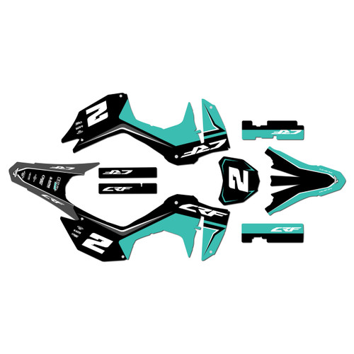 honda crf300f graphics kit 2025-2026 lightning series teal