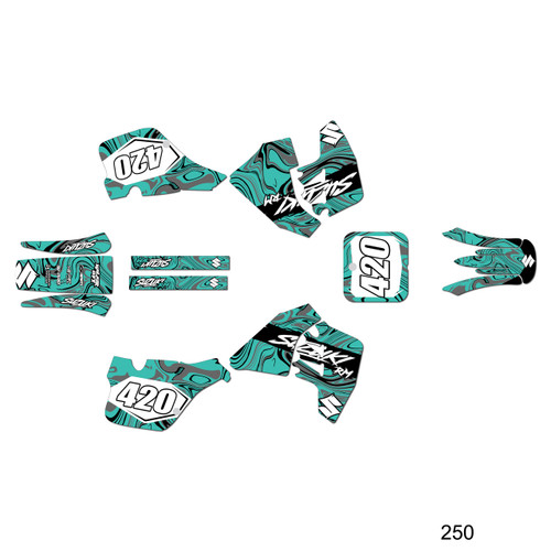 suzuki rm125 graphics kit 1989-1992 snagged series teal